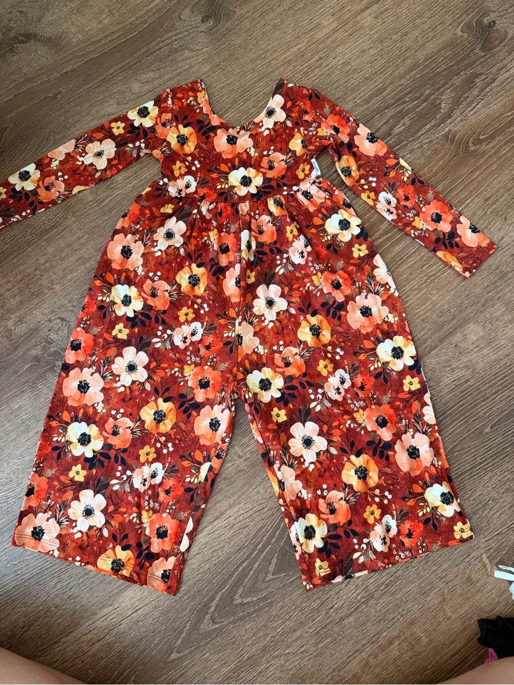 Kids Floral Long-Sleeve One-Piece Bodysuit Romper - Red Floral